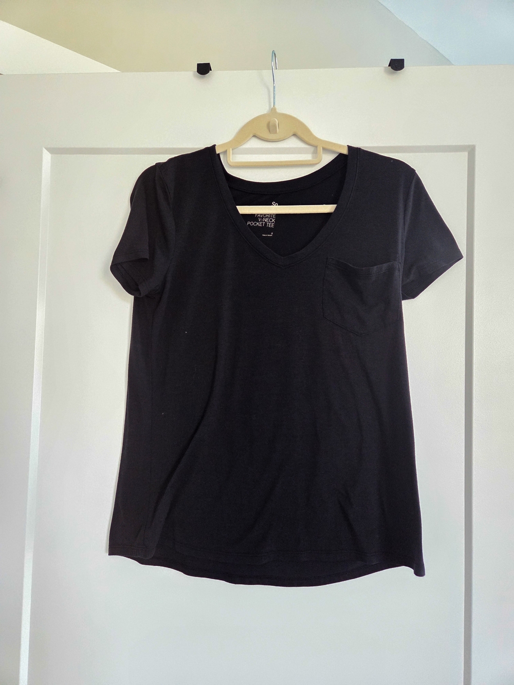 SO Black V-Neck Pocket Tee - Short Sleeve Women's Top